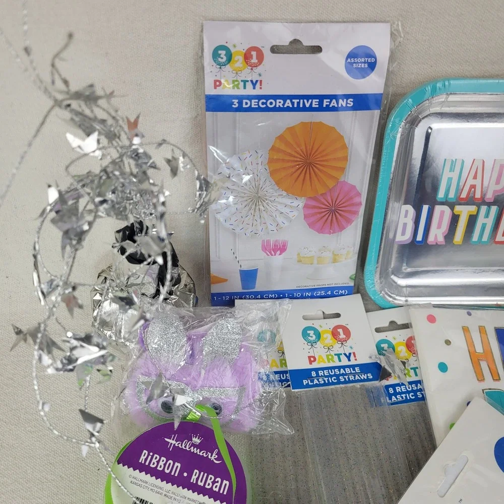 321 Party Birthday Decoration Lot Plates Napkins Sash Candles Etc Silver Rainbow